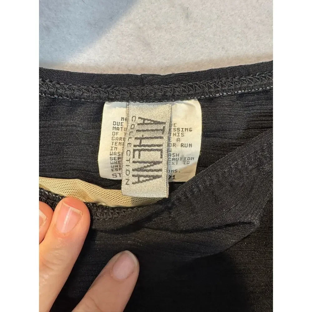Vtg Athena Black Bikini Sz 12 Top Push Up‎ Top High Cut Bottoms